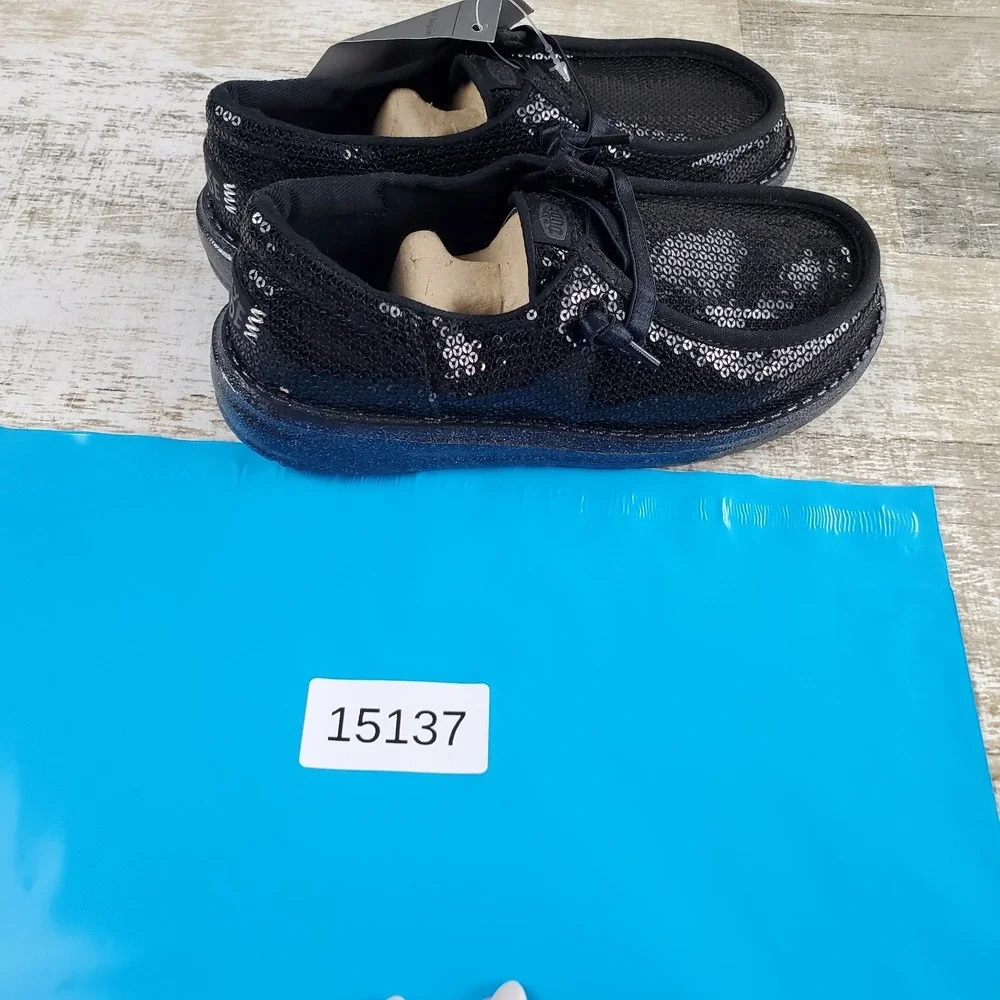 Hey Dude Wendy Funk Mono Sequin Kids Loafer Shoes Sz 13 C13 Black Round Toe